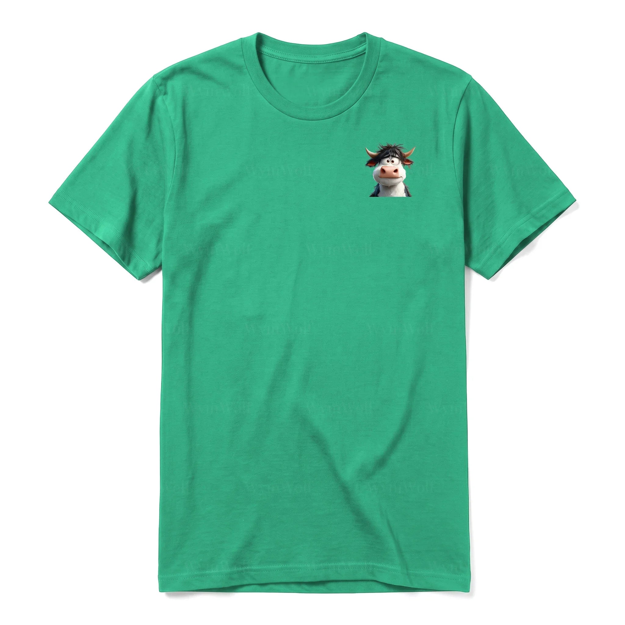 Un T-shirt kelly à manches courtes et col rond, orné d'un motif représentant un animal de la ferme sur la poitrine gauche.