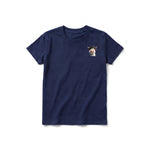 A navy short-sleeve crewneck t-shirt for youth featuring a graphic of a farm animal on the left chest.