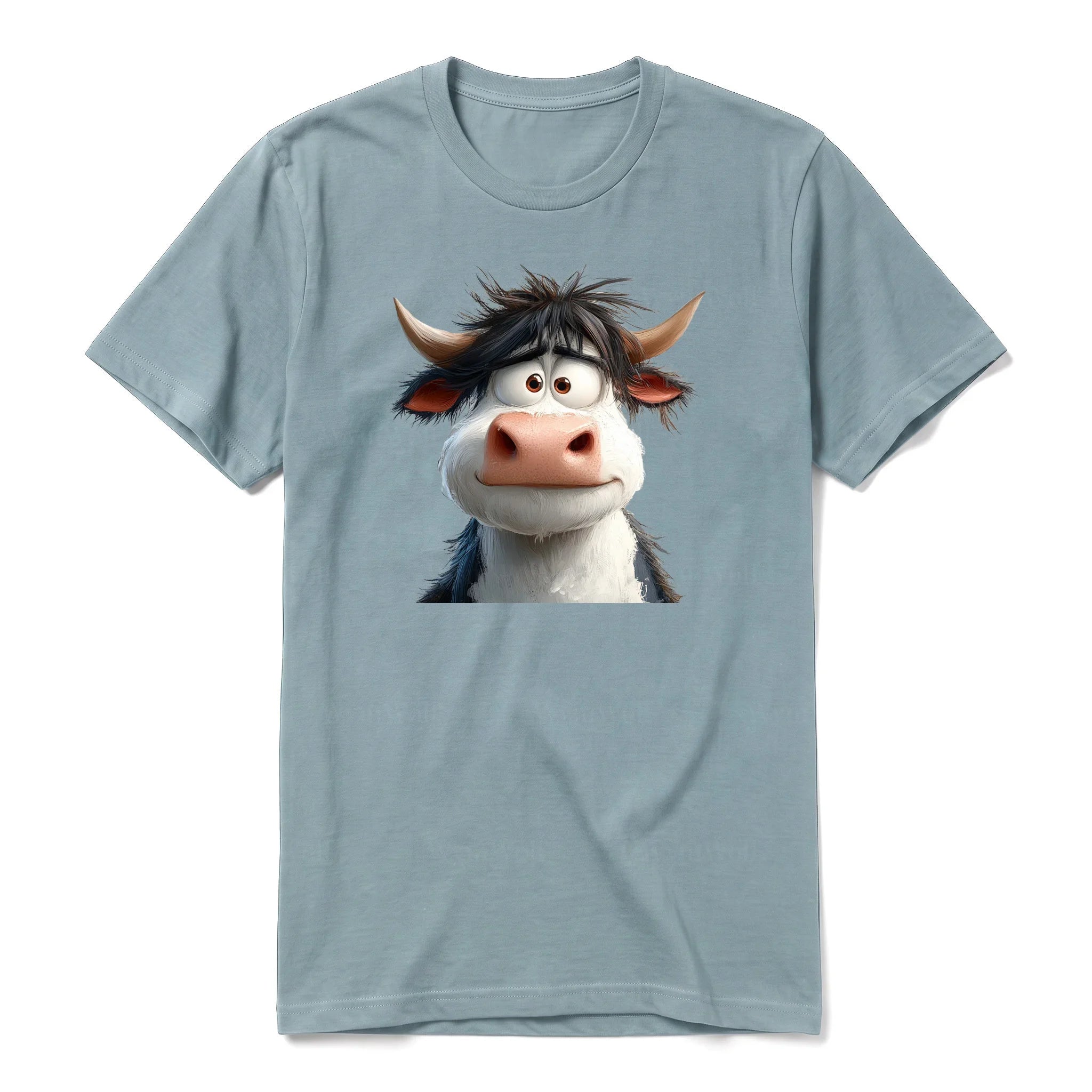 A sage short-sleeve crewneck t-shirt for adult featuring a graphic of a farm animal on the front.