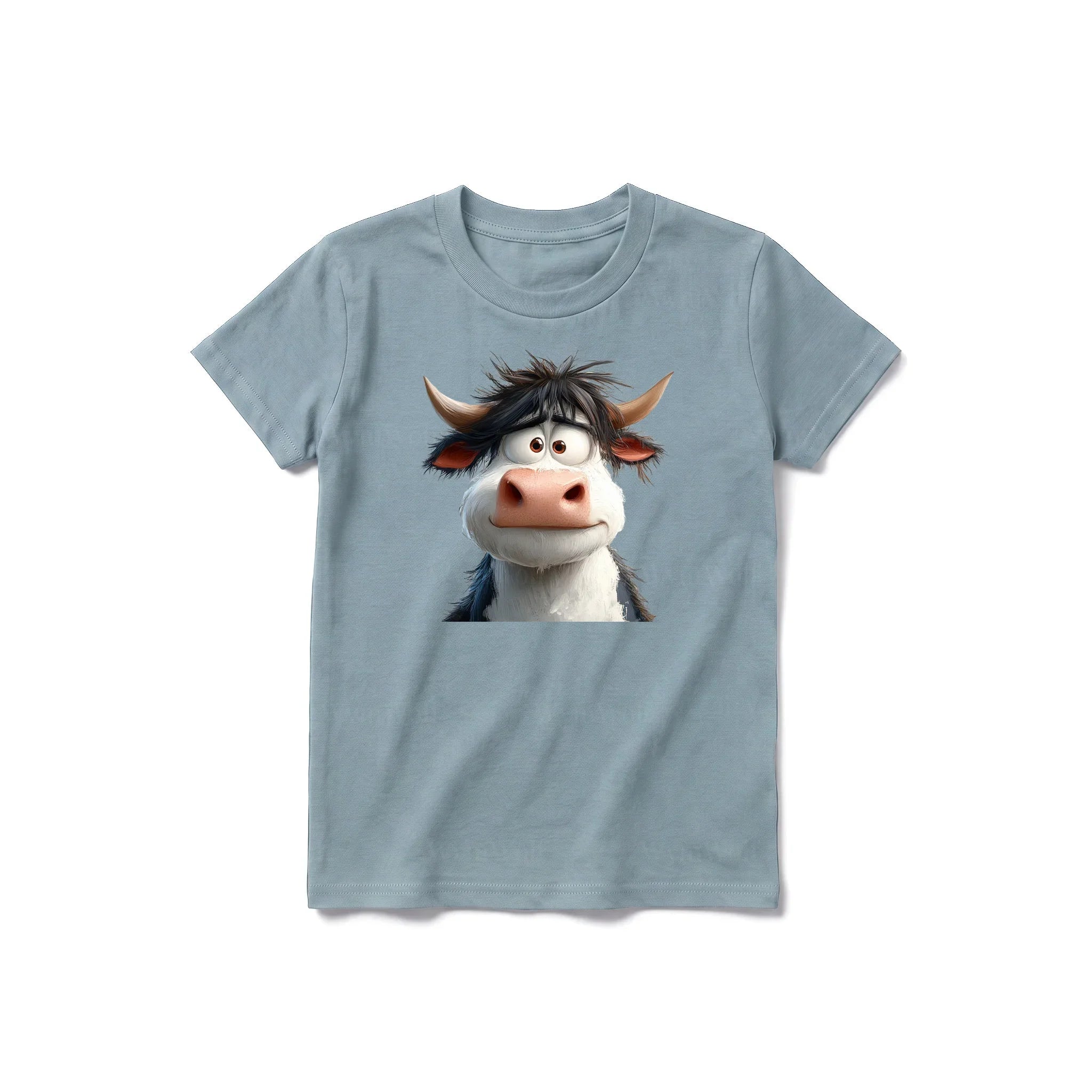 A sage short-sleeve crewneck t-shirt for youth featuring a graphic of a farm animal on the front.