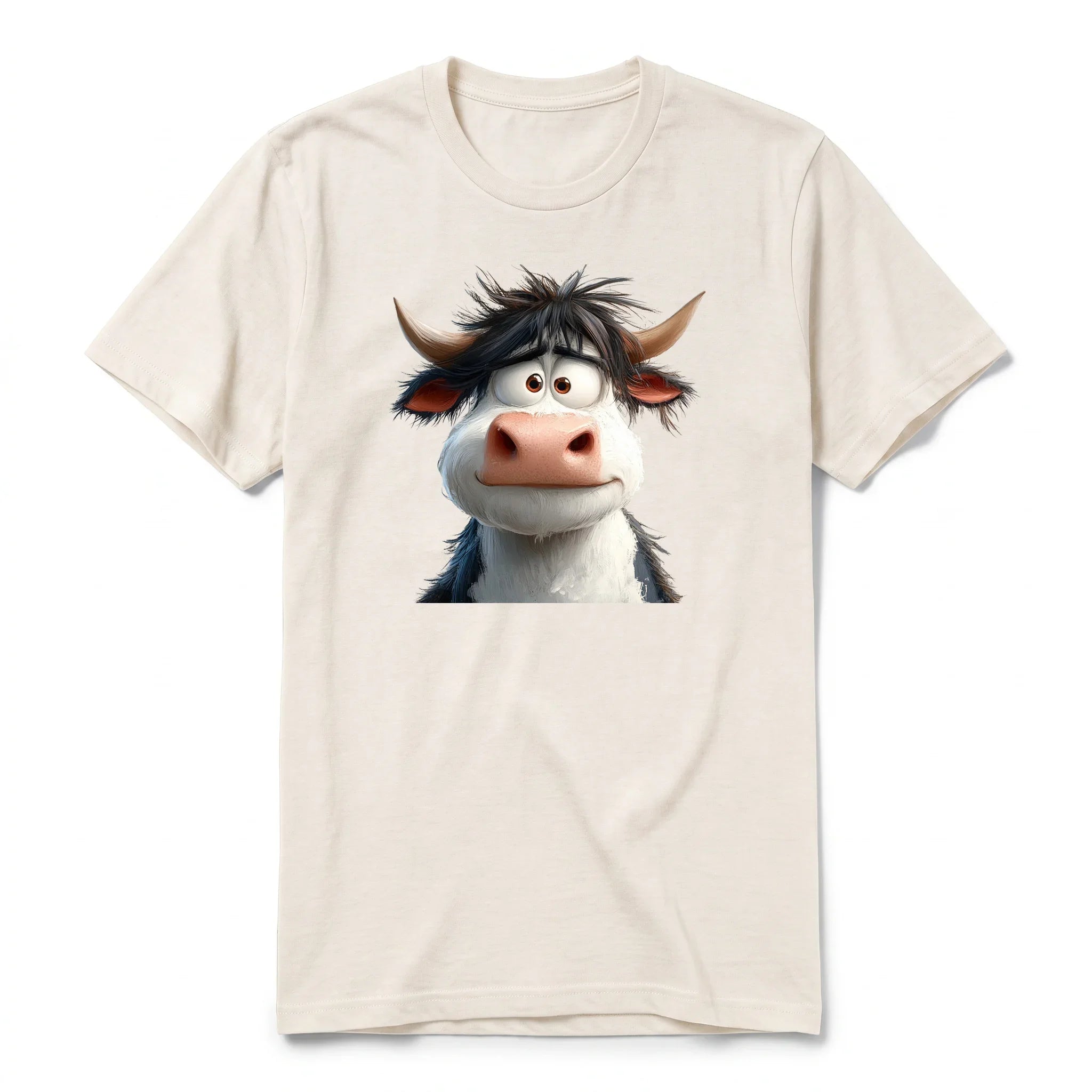 Un T-shirt blanc vintage à manches courtes et col rond, orné d'un motif représentant un animal de la ferme sur le devant.