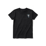 A black short-sleeve crewneck t-shirt for youth featuring a graphic of a farm animal on the left chest.