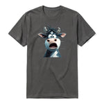 A charcoal short-sleeve crewneck t-shirt for adult featuring a graphic of a farm animal on the front.