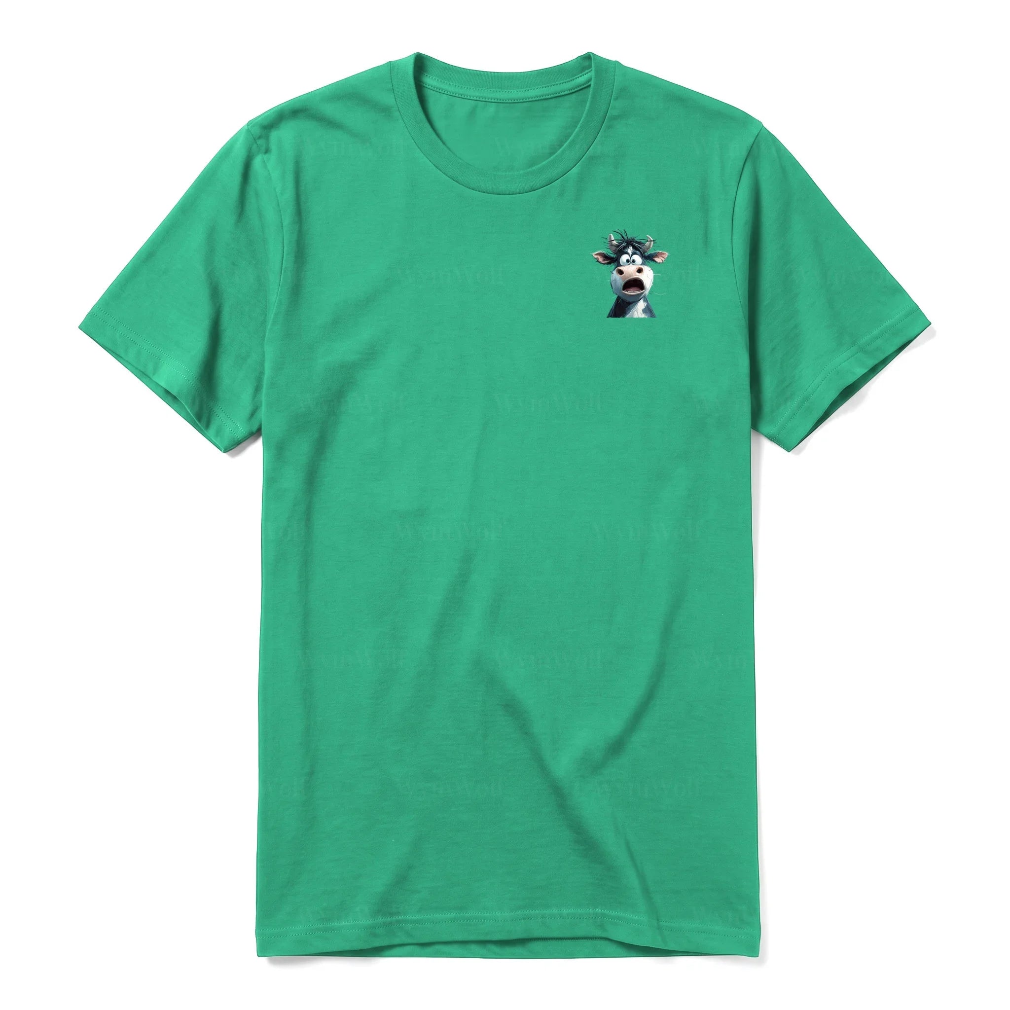 Un T-shirt kelly à manches courtes et col rond, orné d'un motif représentant un animal de la ferme sur la poitrine gauche.