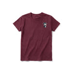 A maroon short-sleeve crewneck t-shirt for youth featuring a graphic of a farm animal on the left chest.