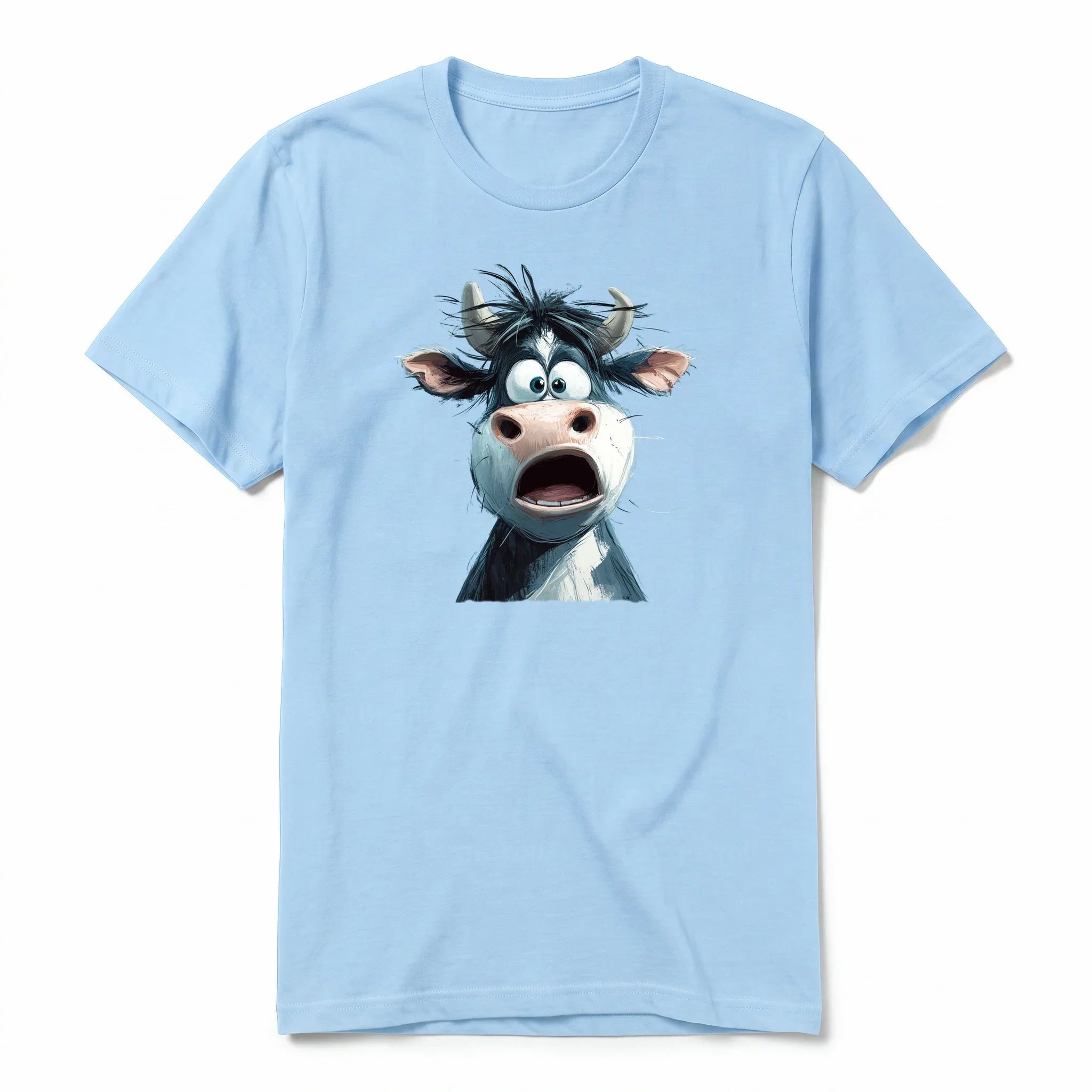 Un T-shirt poudre à manches courtes et col rond, orné d'un motif représentant un animal de la ferme sur le devant.