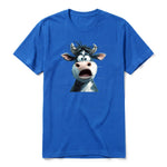 A royal short-sleeve crewneck t-shirt for adult featuring a graphic of a farm animal on the front.