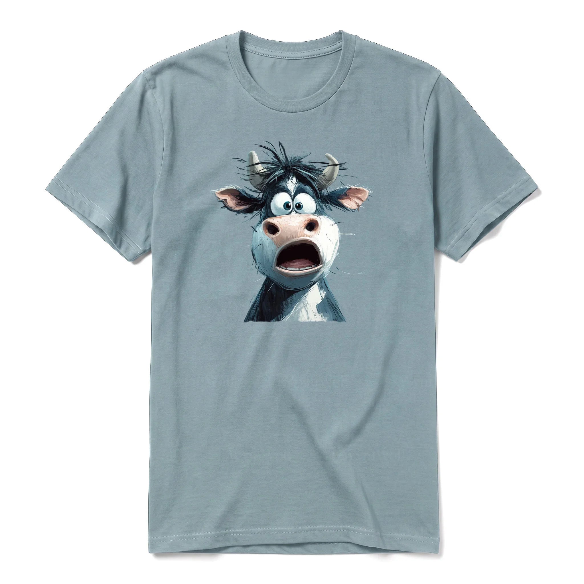 Un T-shirt sauge à manches courtes et col rond, orné d'un motif représentant un animal de la ferme sur le devant.