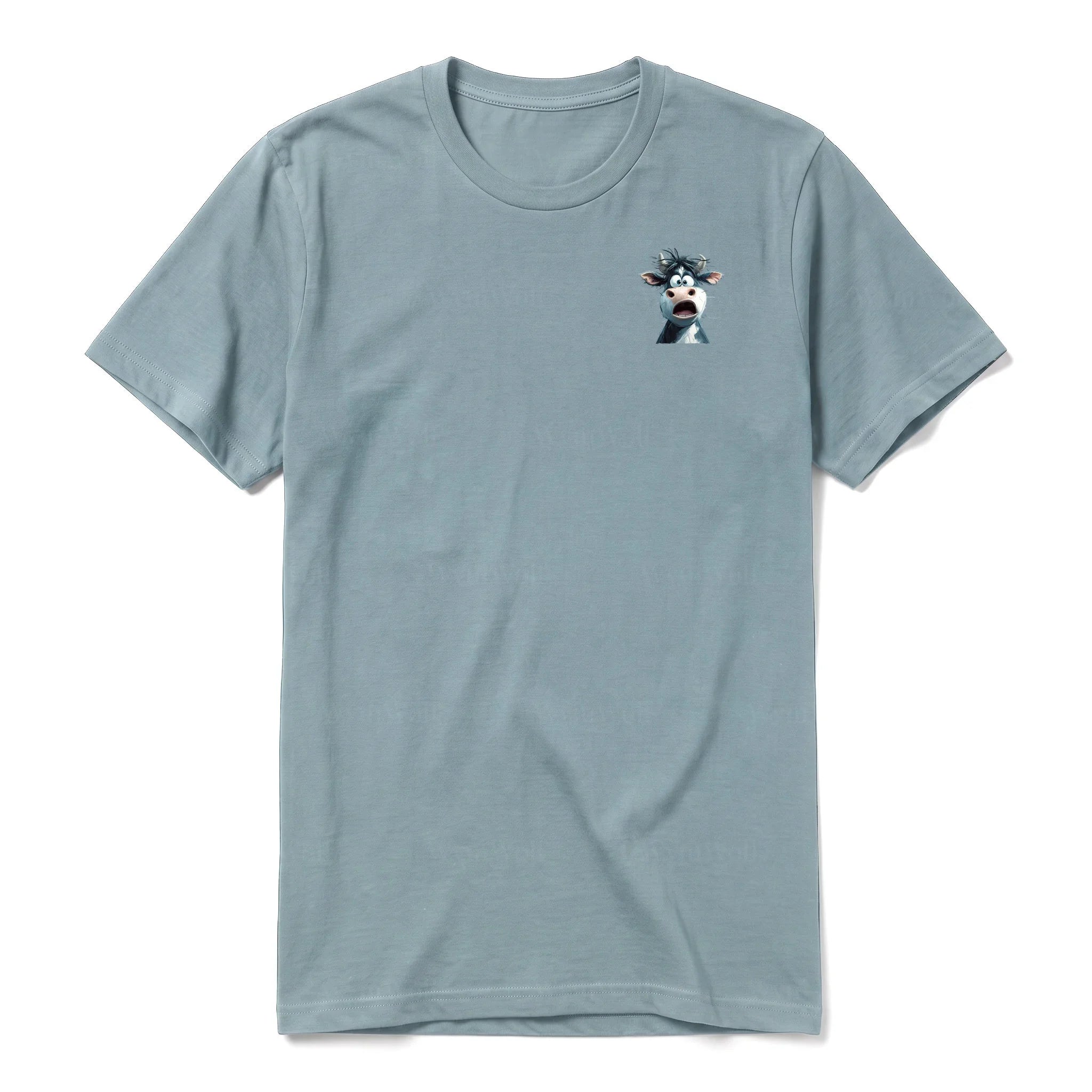 Un T-shirt sauge à manches courtes et col rond, orné d'un motif représentant un animal de la ferme sur la poitrine gauche.