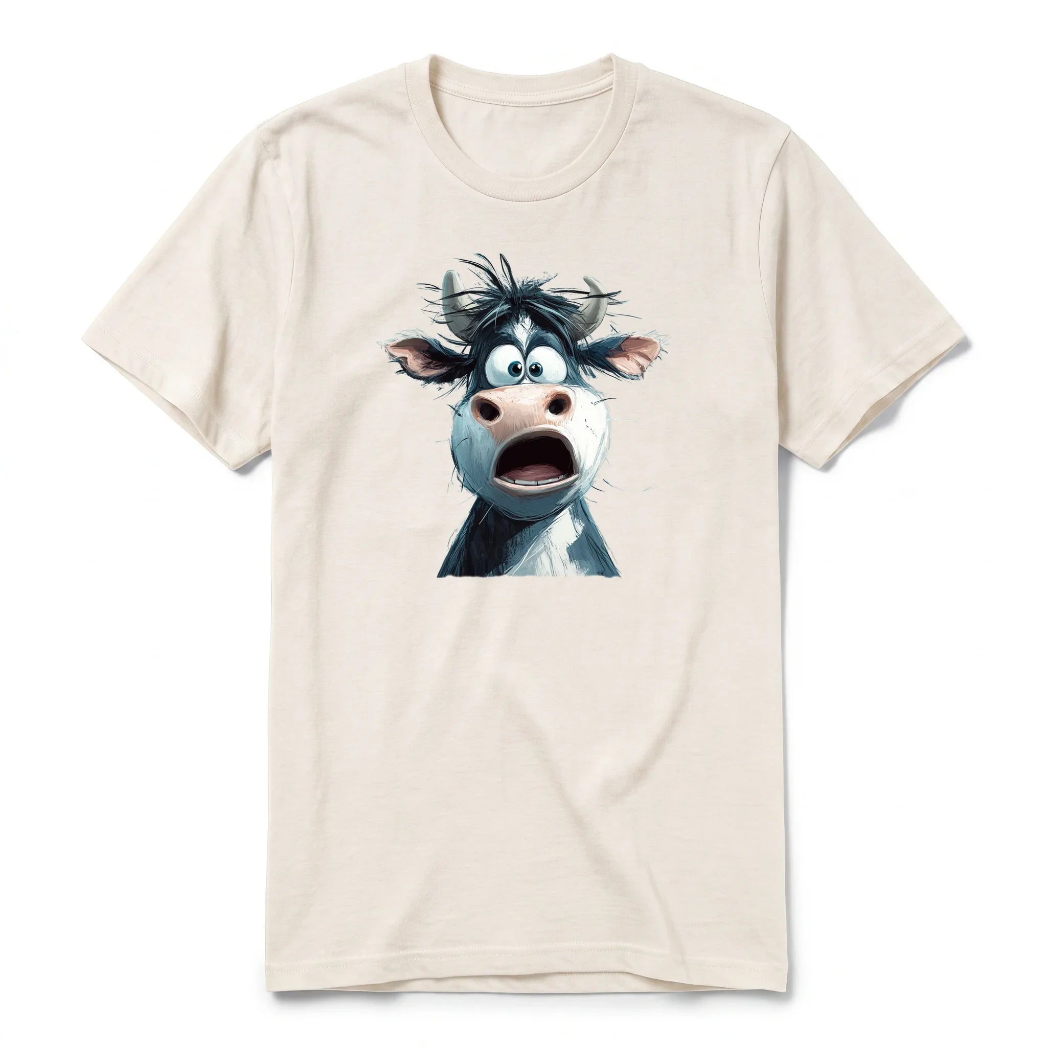 Un T-shirt blanc vintage à manches courtes et col rond, orné d'un motif représentant un animal de la ferme sur le devant.