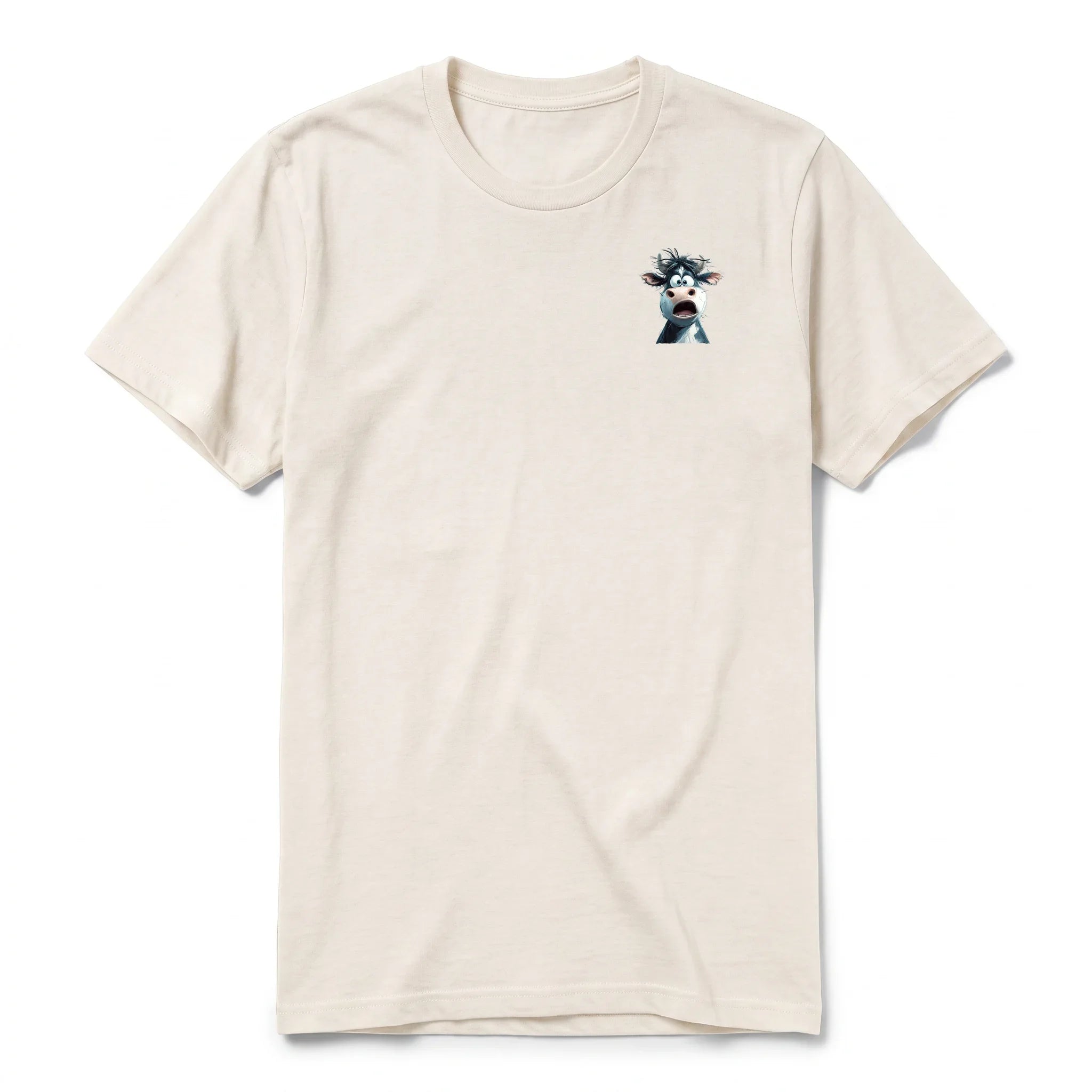 Un T-shirt blanc vintage à manches courtes et col rond, orné d'un motif représentant un animal de la ferme sur la poitrine gauche.