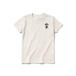Un T-shirt blanc vintage à manches courtes et col rond pour jeune, orné d'un motif représentant un animal de la ferme sur la poitrine gauche.