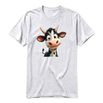 Un T-shirt gris cendré à manches courtes et col rond, orné d'un motif représentant un animal de la ferme sur le devant.