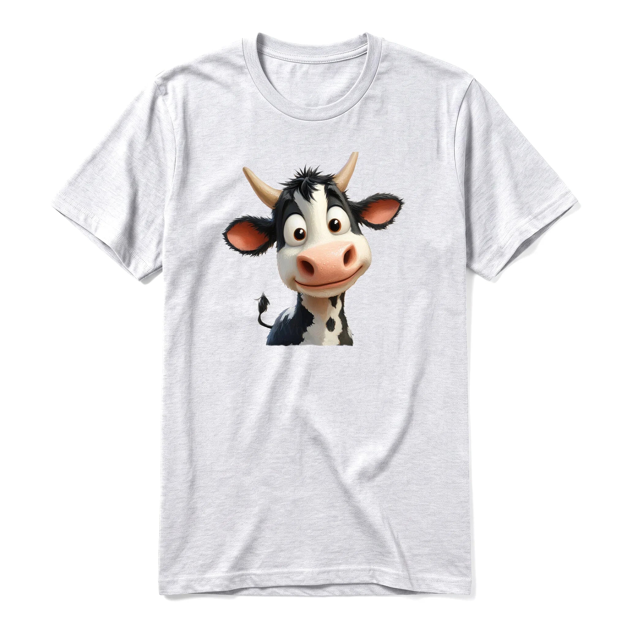 Un T-shirt gris cendré à manches courtes et col rond, orné d'un motif représentant un animal de la ferme sur le devant.