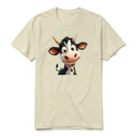 Un T-shirt latte à manches courtes et col rond, orné d'un motif représentant un animal de la ferme sur le devant.