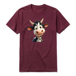 Un T-shirt marron à manches courtes et col rond, orné d'un motif représentant un animal de la ferme sur le devant.