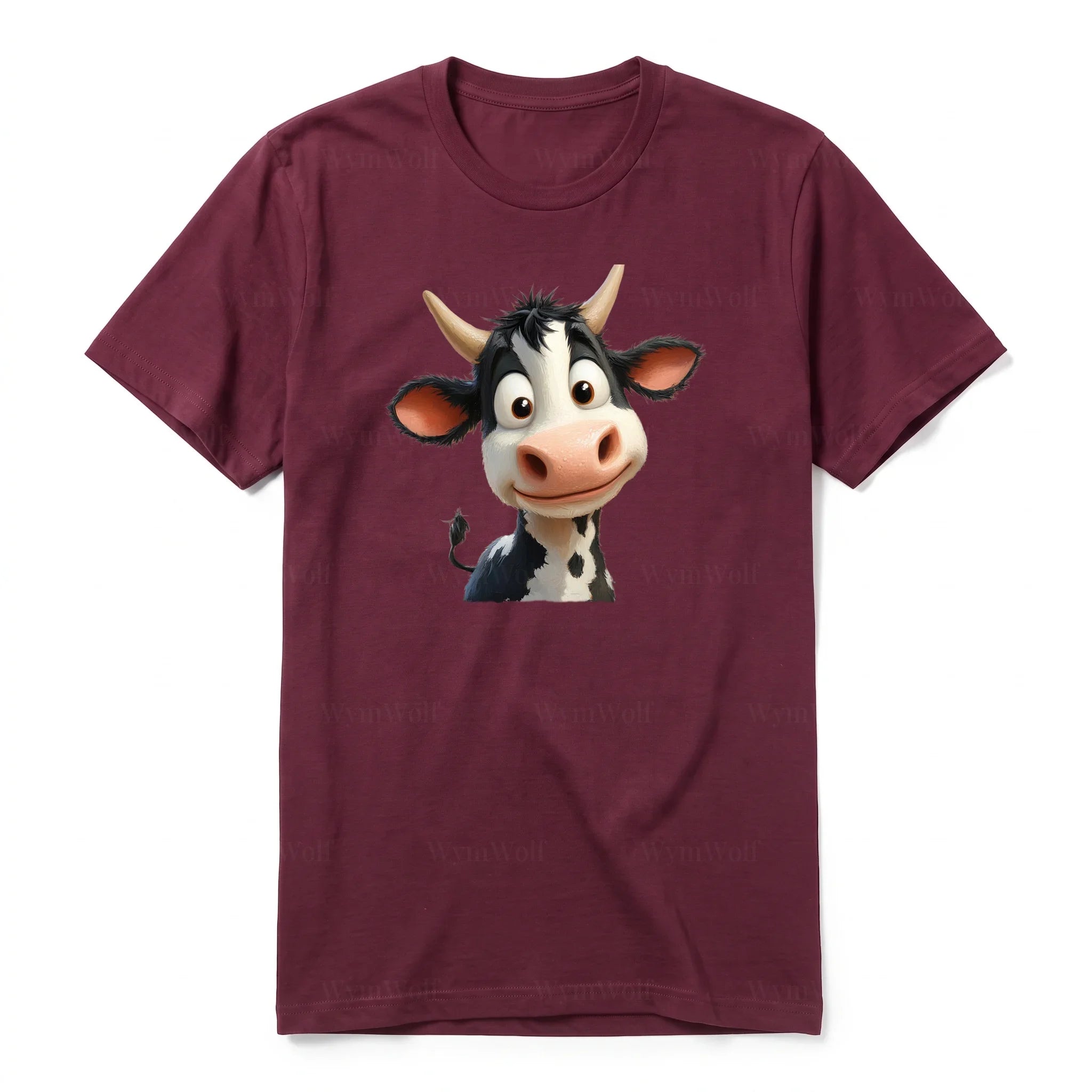 Un T-shirt marron à manches courtes et col rond, orné d'un motif représentant un animal de la ferme sur le devant.