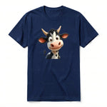 Un T-shirt marine à manches courtes et col rond, orné d'un motif représentant un animal de la ferme sur le devant.