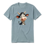 Un T-shirt sauge à manches courtes et col rond, orné d'un motif représentant un animal de la ferme sur le devant.