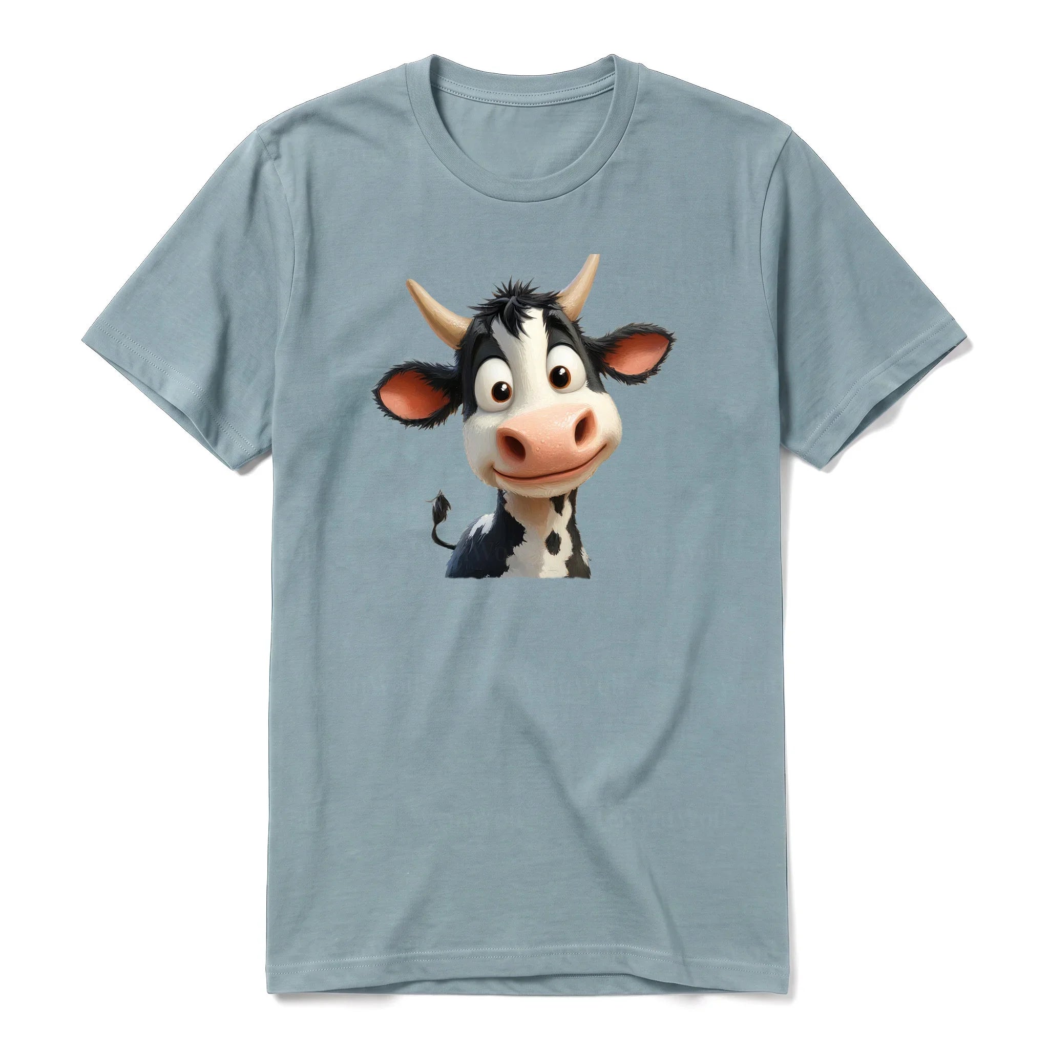 Un T-shirt sauge à manches courtes et col rond, orné d'un motif représentant un animal de la ferme sur le devant.