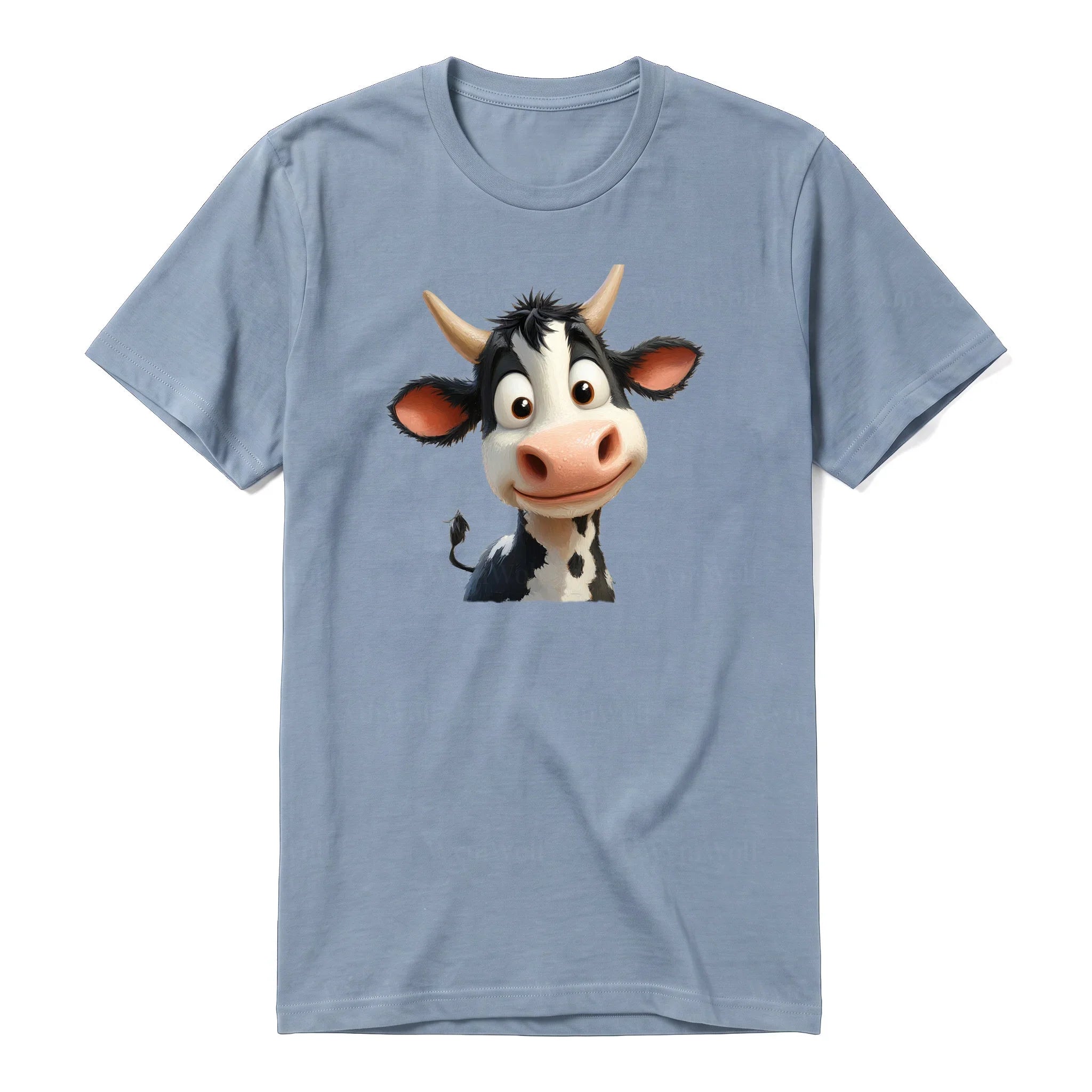 Un T-shirt steel-blue à manches courtes et col rond, orné d'un motif représentant un animal de la ferme sur le devant.