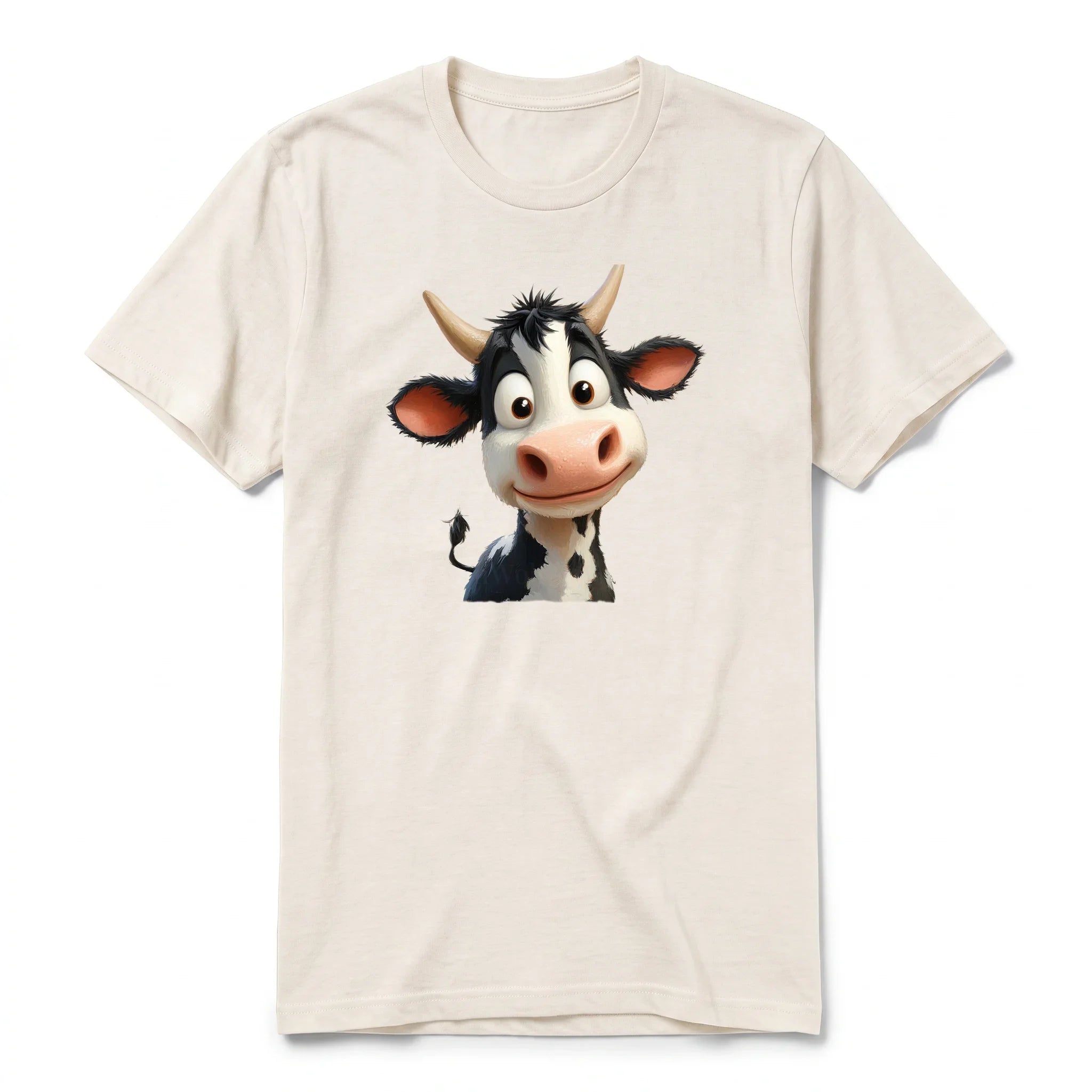 Un T-shirt blanc vintage à manches courtes et col rond, orné d'un motif représentant un animal de la ferme sur le devant.