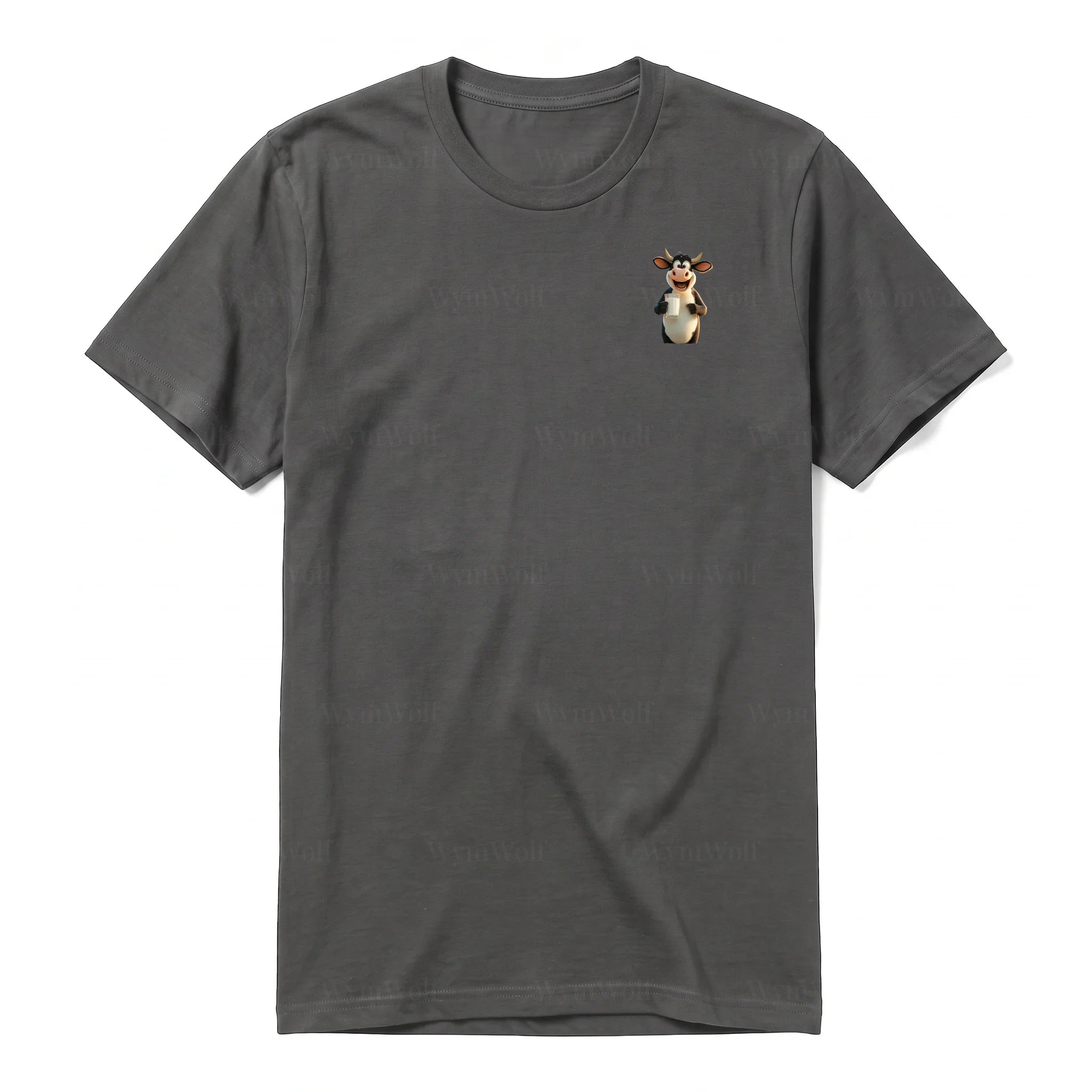 Un T-shirt charbon à manches courtes et col rond, orné d'un motif représentant un animal de la ferme sur la poitrine gauche.