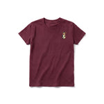 A maroon short-sleeve crewneck t-shirt for youth featuring a graphic of a farm animal on the left chest.
