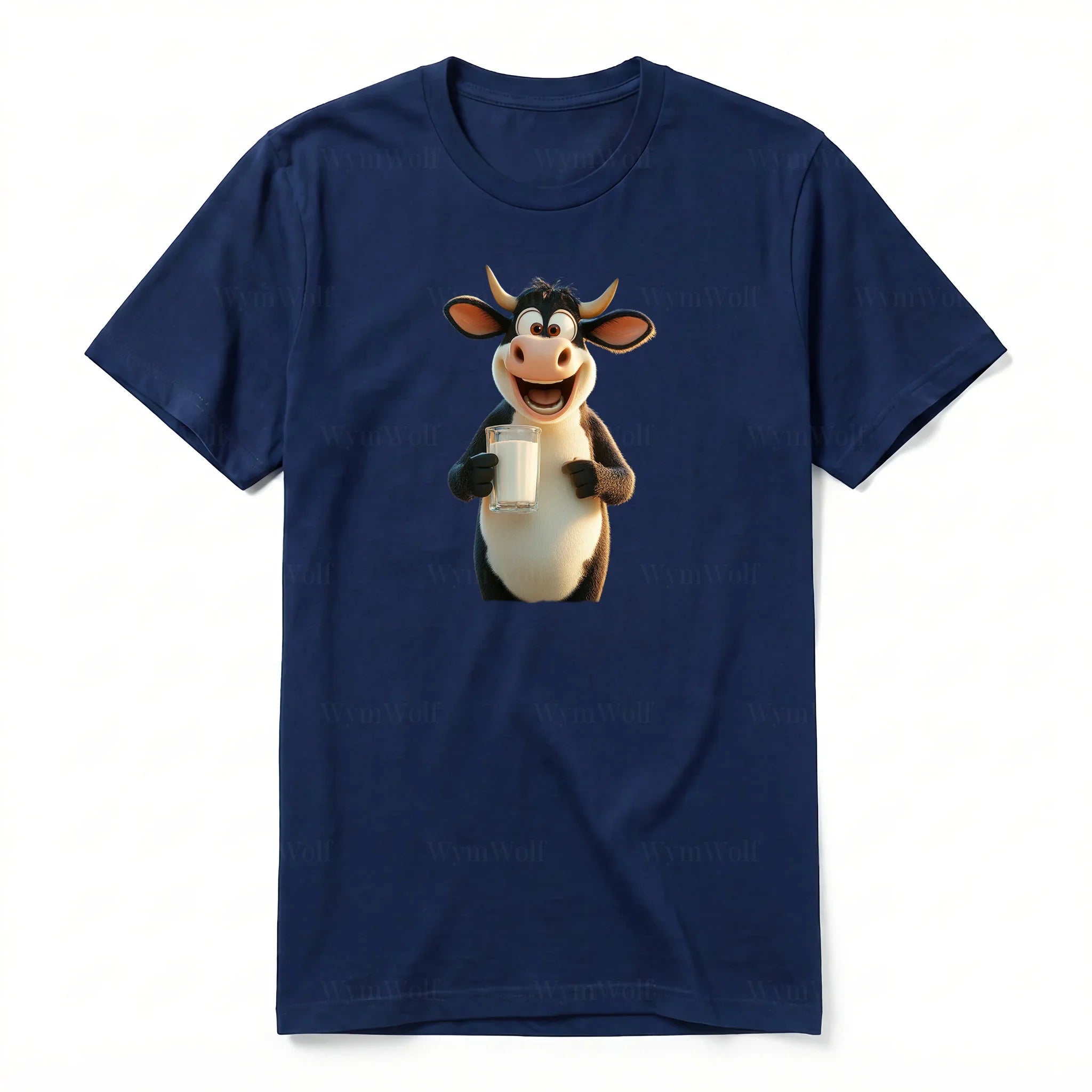 A navy short-sleeve crewneck t-shirt for adult featuring a graphic of a farm animal on the front.