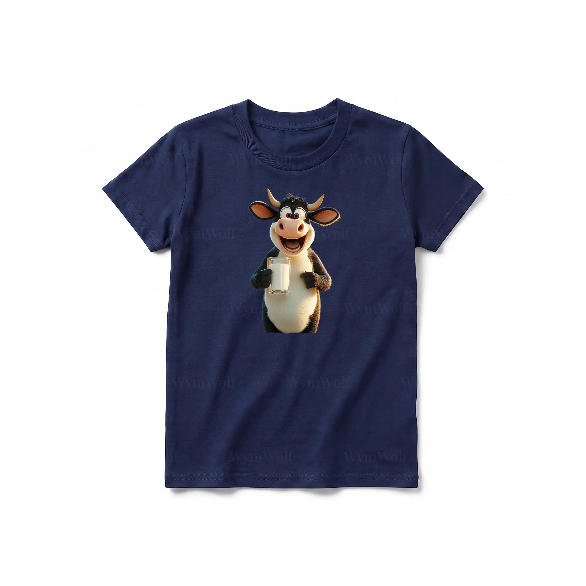 A navy short-sleeve crewneck t-shirt for youth featuring a graphic of a farm animal on the front.
