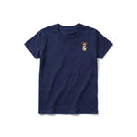 A navy short-sleeve crewneck t-shirt for youth featuring a graphic of a farm animal on the left chest.