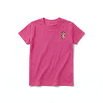A raspberry short-sleeve crewneck t-shirt for youth featuring a graphic of a farm animal on the left chest.