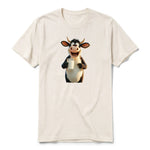 Un T-shirt blanc vintage à manches courtes et col rond, orné d'un motif représentant un animal de la ferme sur le devant.