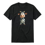 A black short-sleeve crewneck t-shirt for adult featuring a graphic of a farm animal on the front.