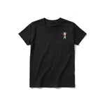 A black short-sleeve crewneck t-shirt for youth featuring a graphic of a farm animal on the left chest.