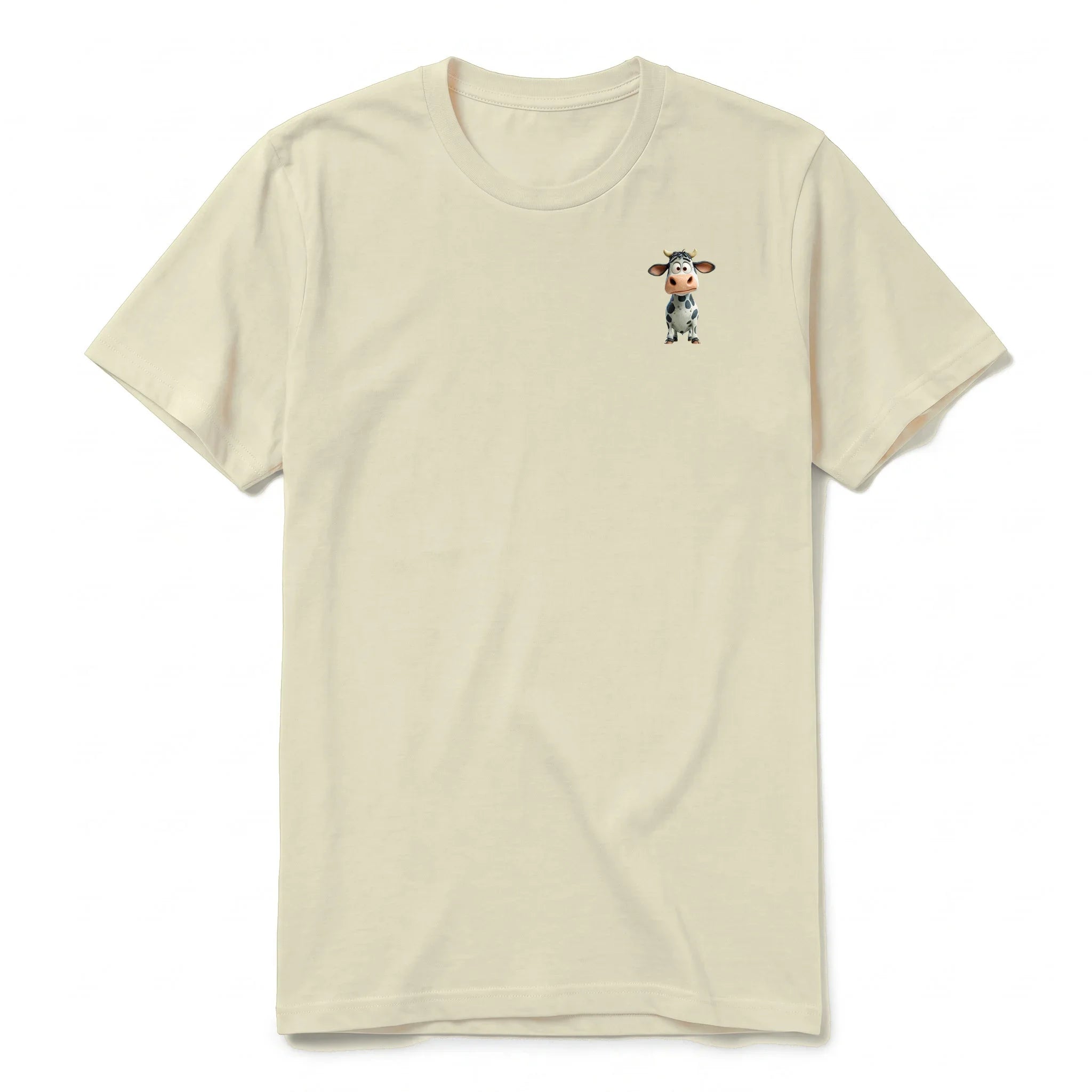 A latte short-sleeve crewneck t-shirt for adult featuring a graphic of a farm animal on the left chest.