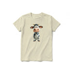 A latte short-sleeve crewneck t-shirt for youth featuring a graphic of a farm animal on the front.
