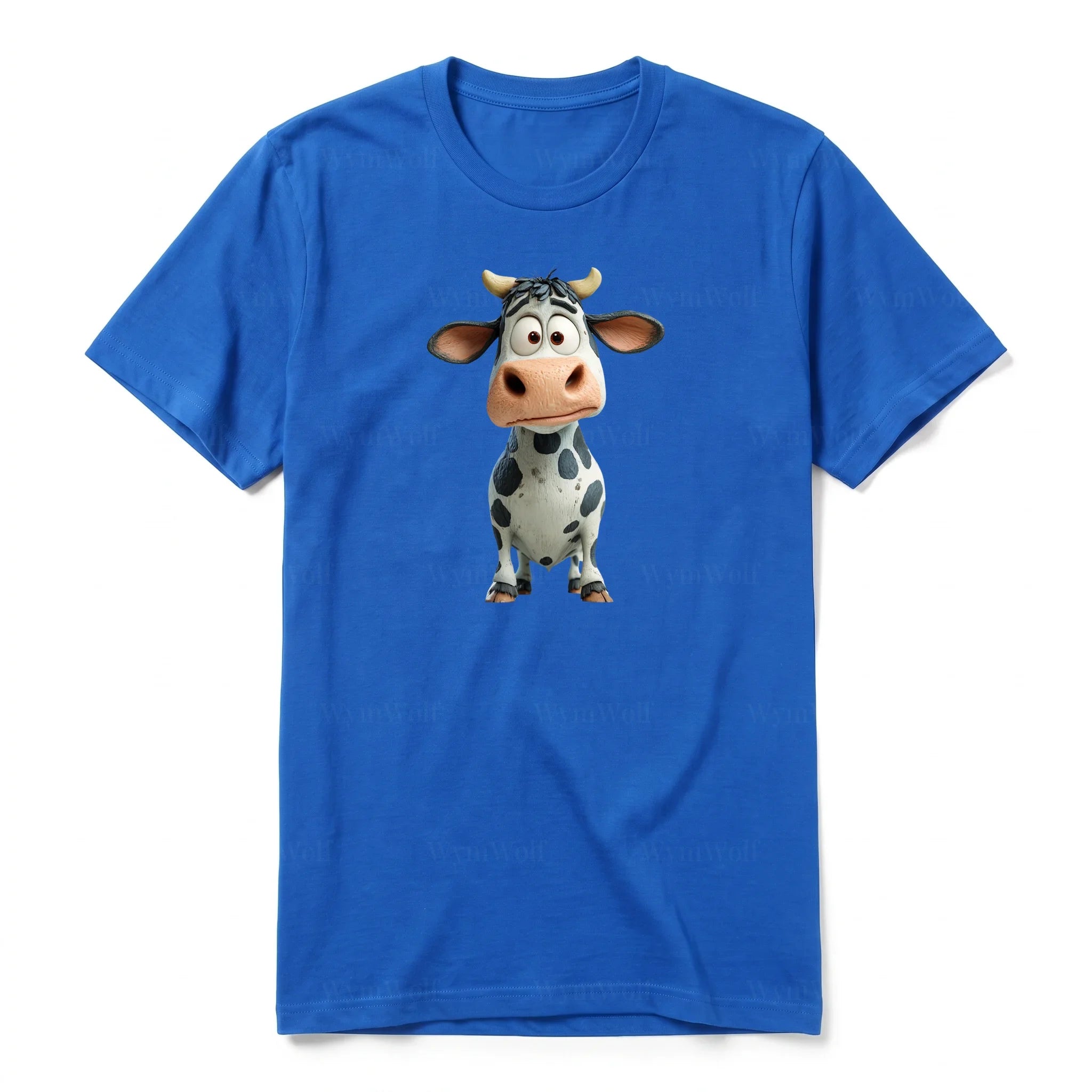 Un T-shirt royal à manches courtes et col rond, orné d'un motif représentant un animal de la ferme sur le devant.