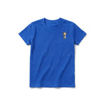 Un T-shirt royal à manches courtes et col rond pour jeune, orné d'un motif représentant un animal de la ferme sur la poitrine gauche.