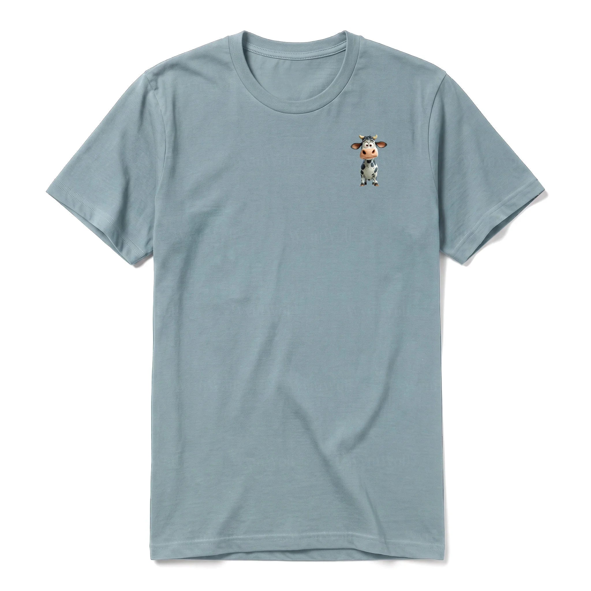 A sage short-sleeve crewneck t-shirt for adult featuring a graphic of a farm animal on the left chest.