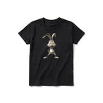 A black short-sleeve crewneck t-shirt for youth featuring a graphic of a farm animal on the front.