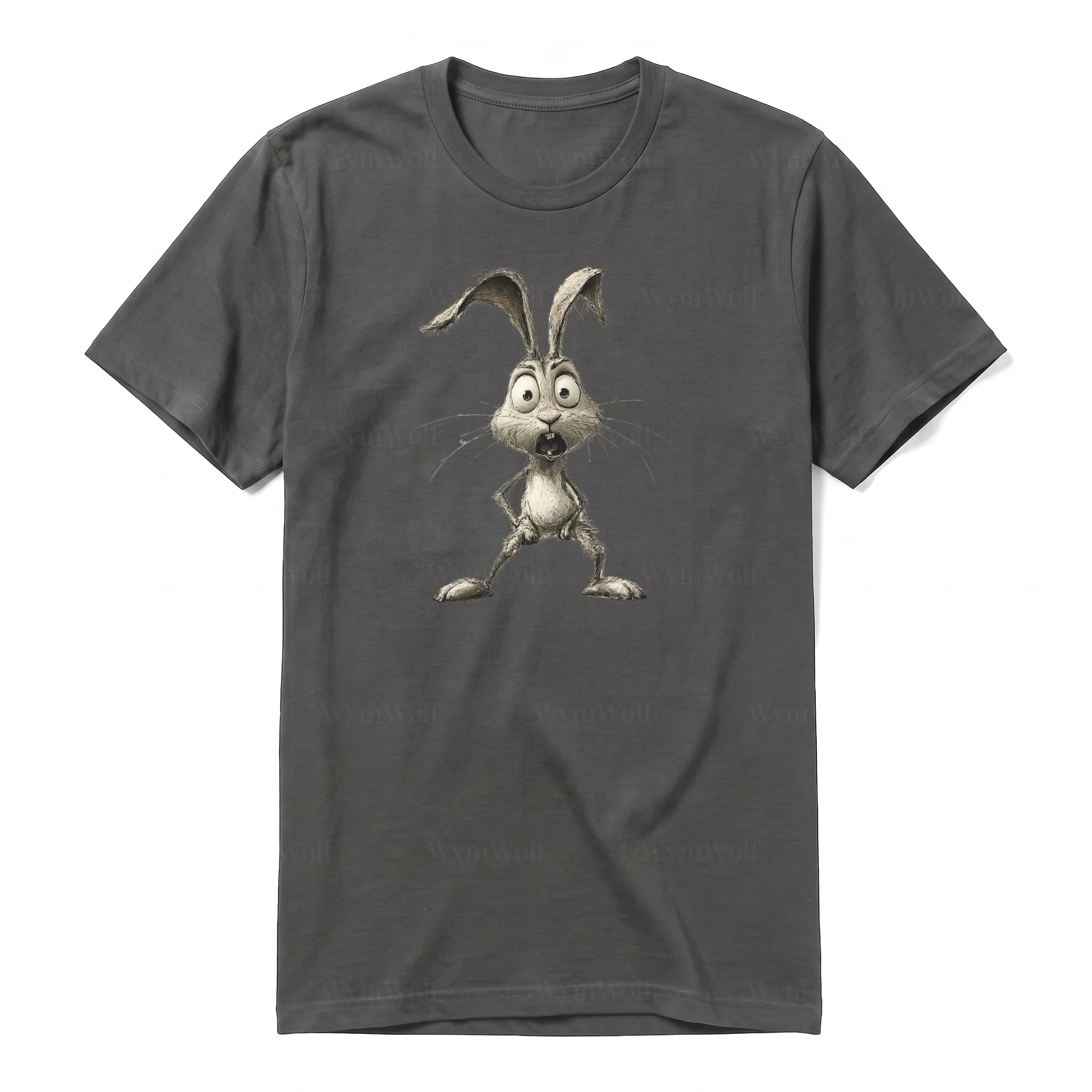 A charcoal short-sleeve crewneck t-shirt for adult featuring a graphic of a farm animal on the front.