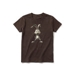 A chocolate short-sleeve crewneck t-shirt for youth featuring a graphic of a farm animal on the front.