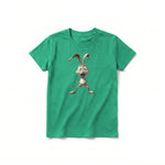A kelly short-sleeve crewneck t-shirt for youth featuring a graphic of a farm animal on the front.