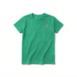 A kelly short-sleeve crewneck t-shirt for youth featuring a graphic of a farm animal on the left chest.