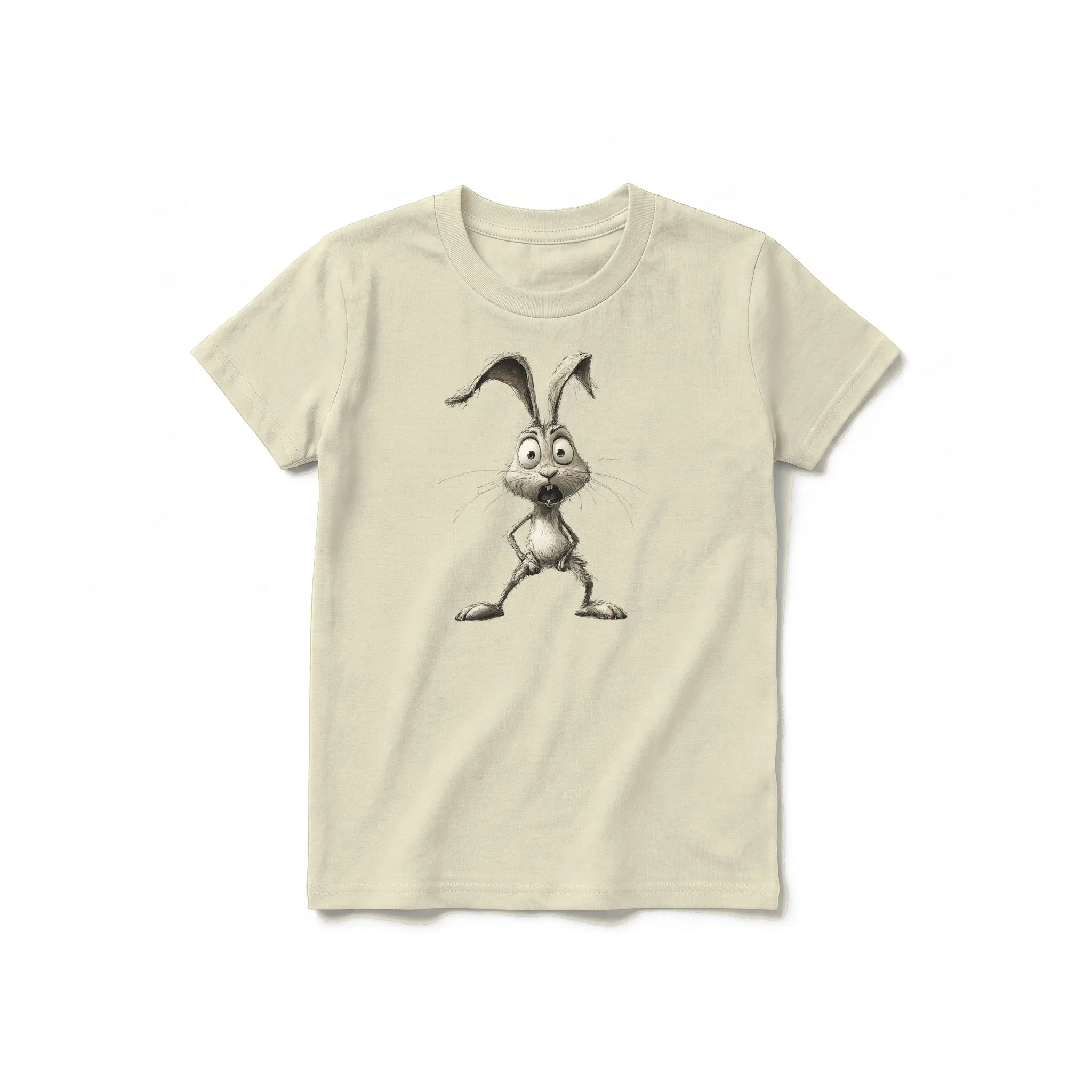 A latte short-sleeve crewneck t-shirt for youth featuring a graphic of a farm animal on the front.
