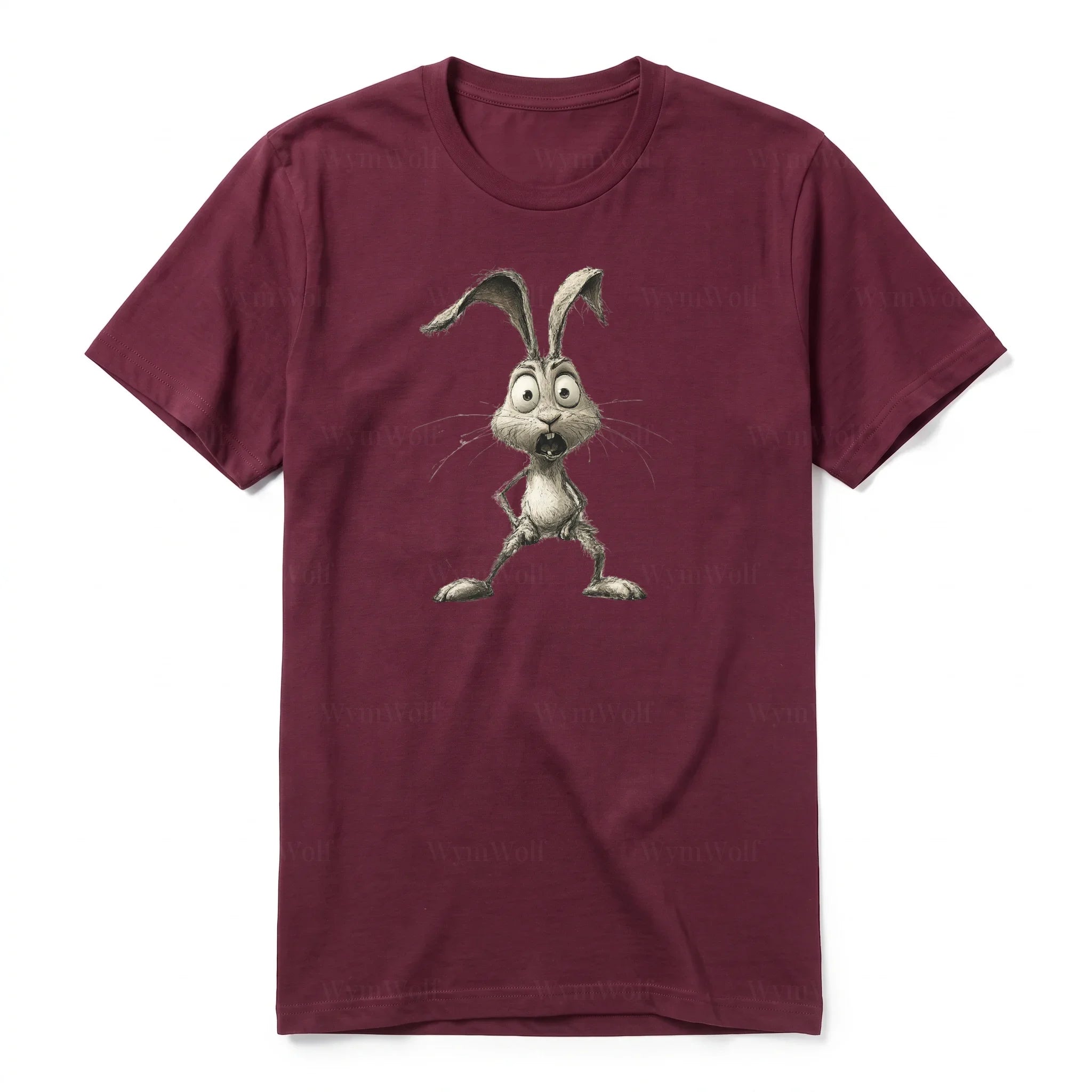 A maroon short-sleeve crewneck t-shirt for adult featuring a graphic of a farm animal on the front.