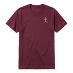 A maroon short-sleeve crewneck t-shirt for adult featuring a graphic of a farm animal on the left chest.