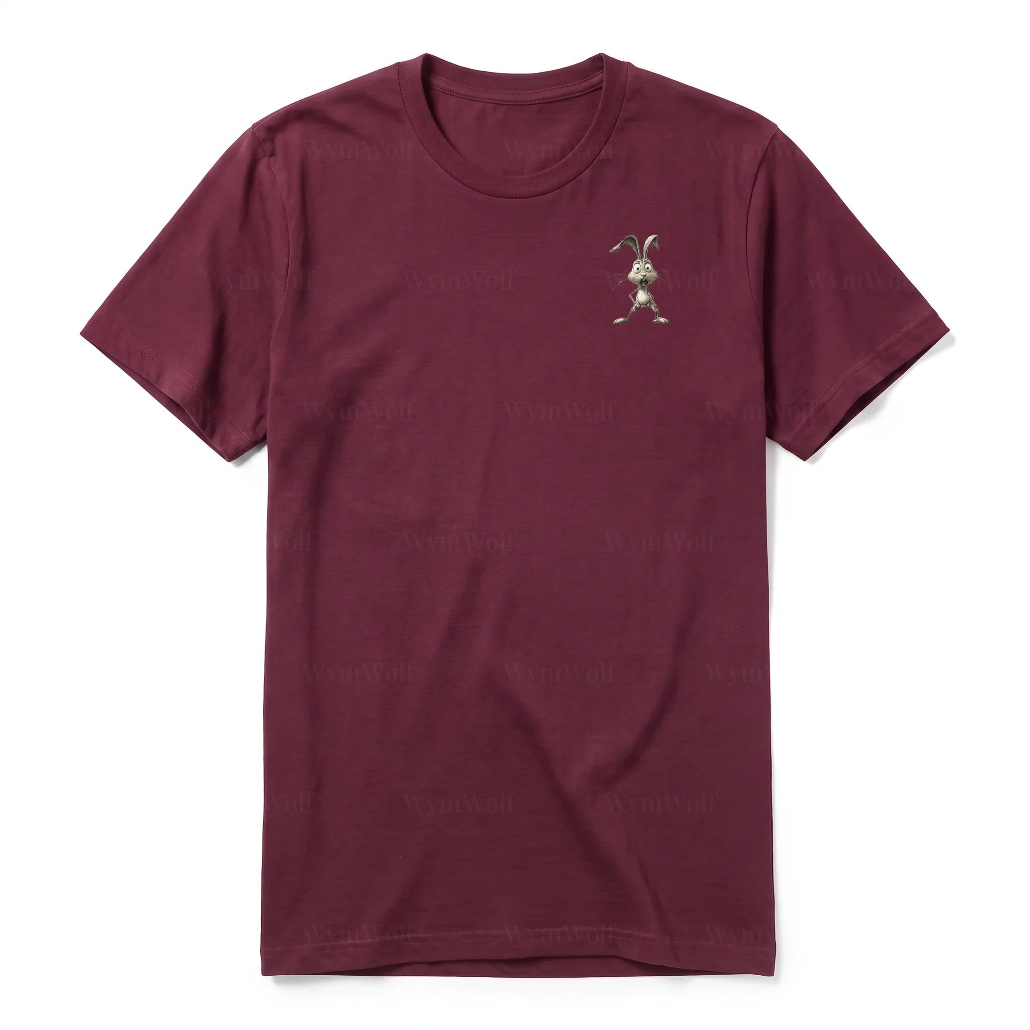 A maroon short-sleeve crewneck t-shirt for adult featuring a graphic of a farm animal on the left chest.