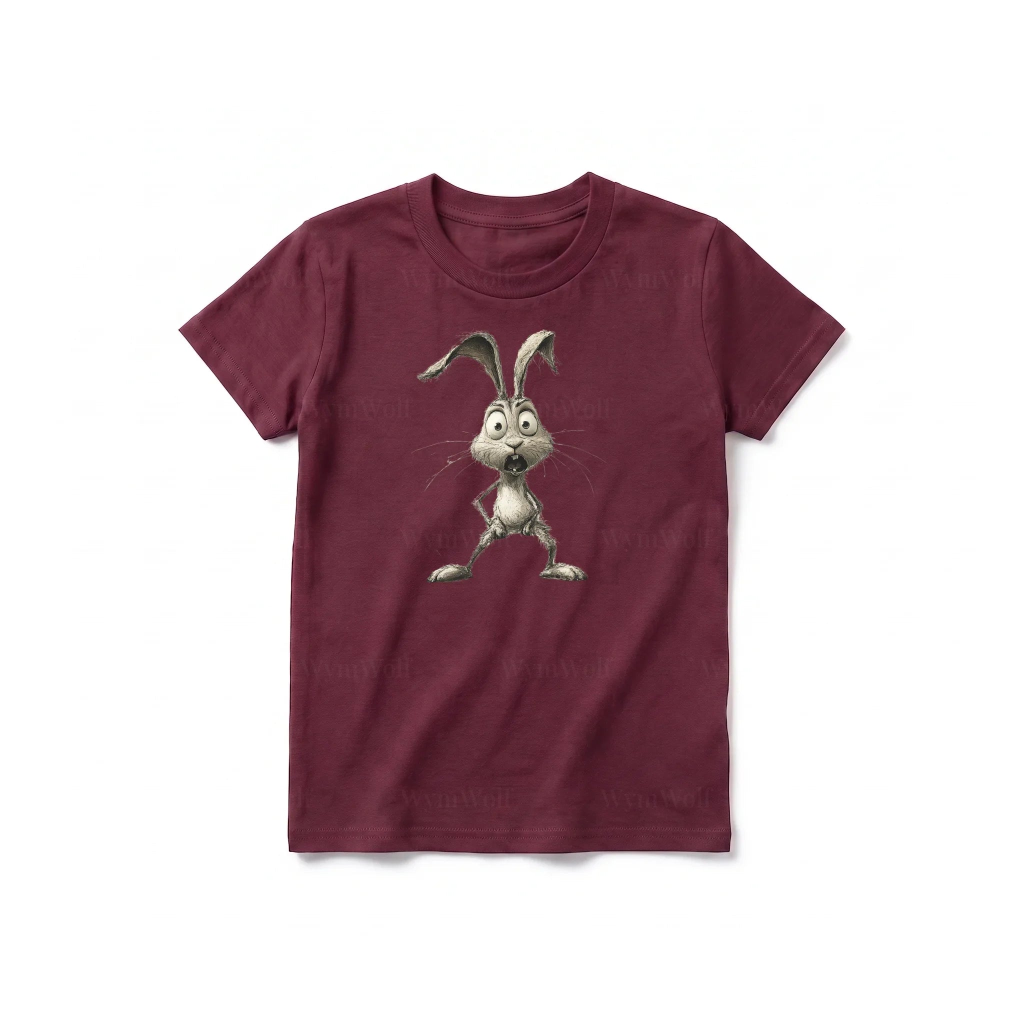 A maroon short-sleeve crewneck t-shirt for youth featuring a graphic of a farm animal on the front.